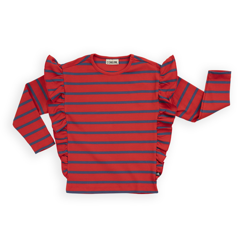 Stripes red/blue - ruffled longsleeve top - CarlijnQ